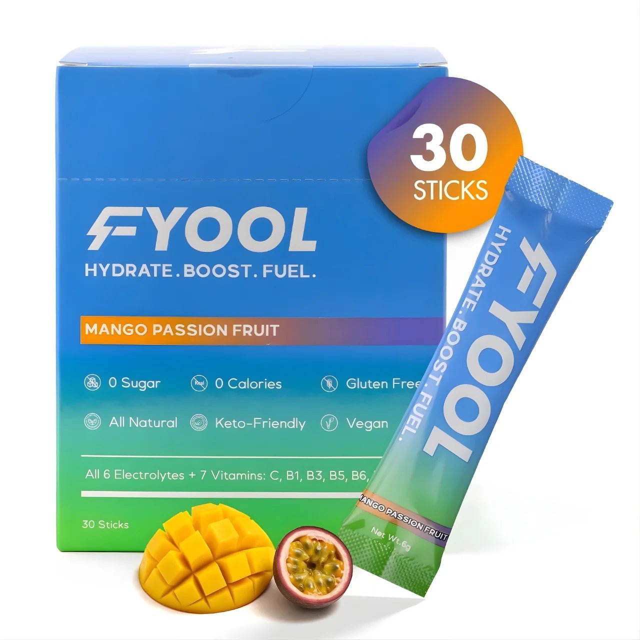 FYOOL ELECTROLYTE DRINK - MANGO PASSION FRUIT (30 Sticks) - SQOON