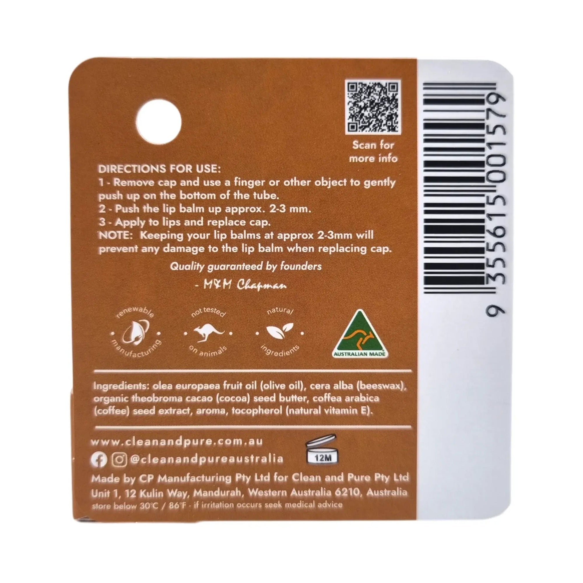 CLEAN &amp; PURE GPF LIP BALM - COFFEE &amp; COCONUT - SQOON