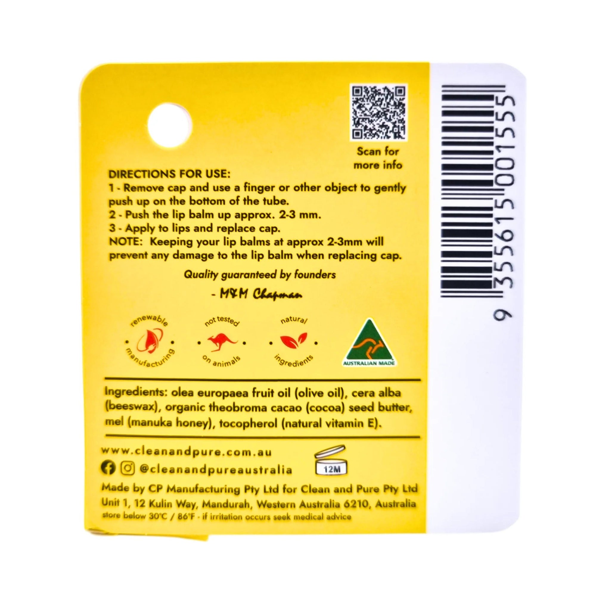 CLEAN &amp; PURE GPF LIP BALM - MANUKA HONEY - SQOON