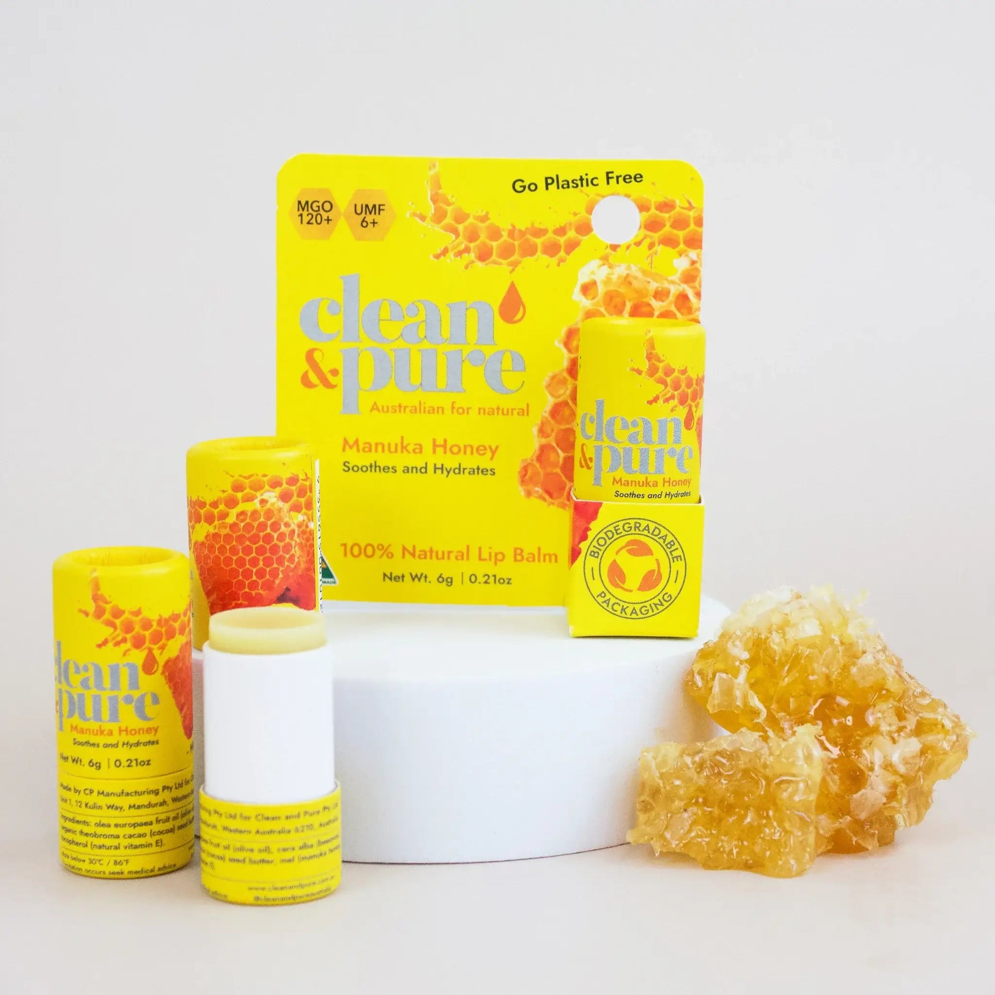 CLEAN & PURE GPF LIP BALM - MANUKA HONEY - SQOON