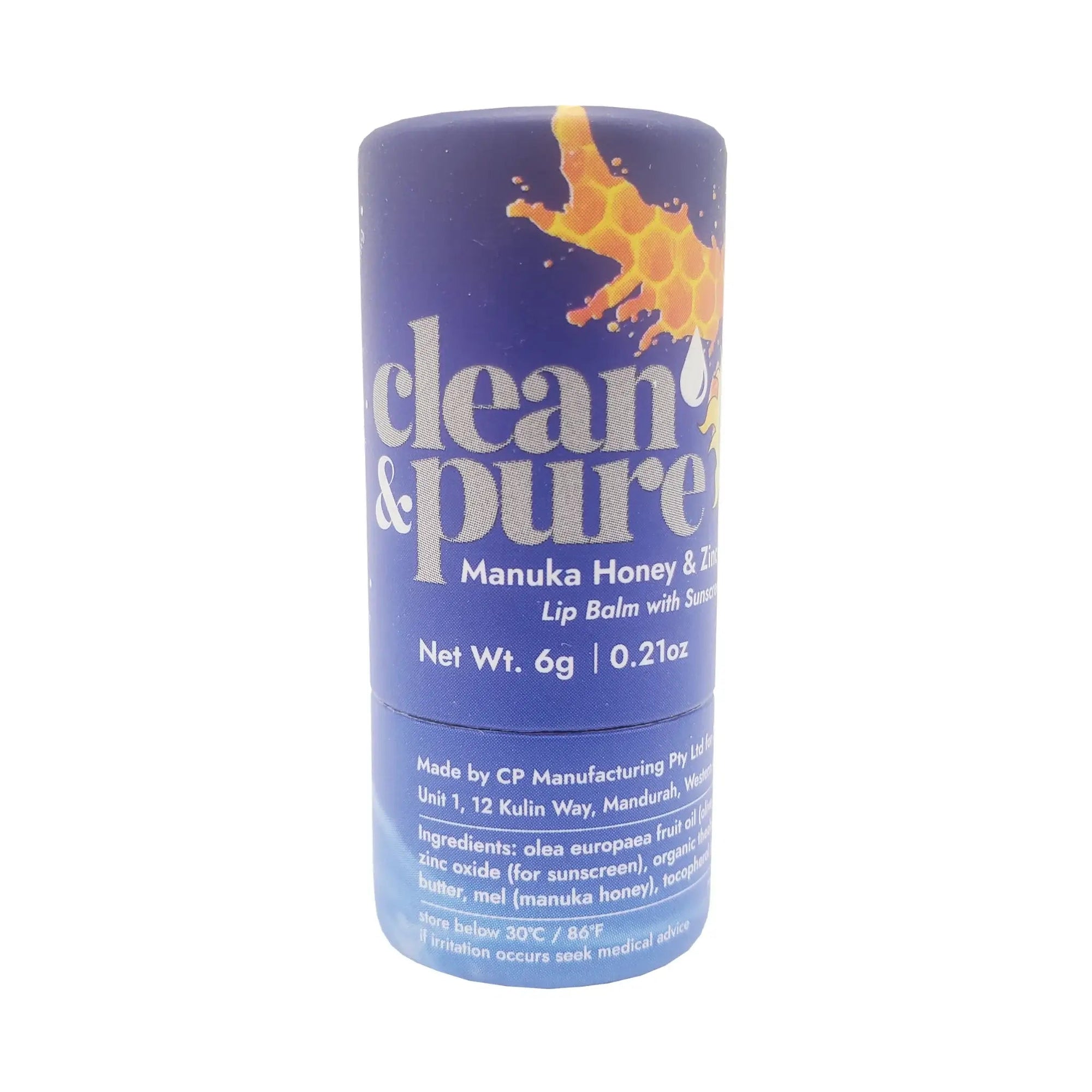 CLEAN & PURE GPF LIP BALM - MANUKA HONEY & ZINC SPF15 - SQOON