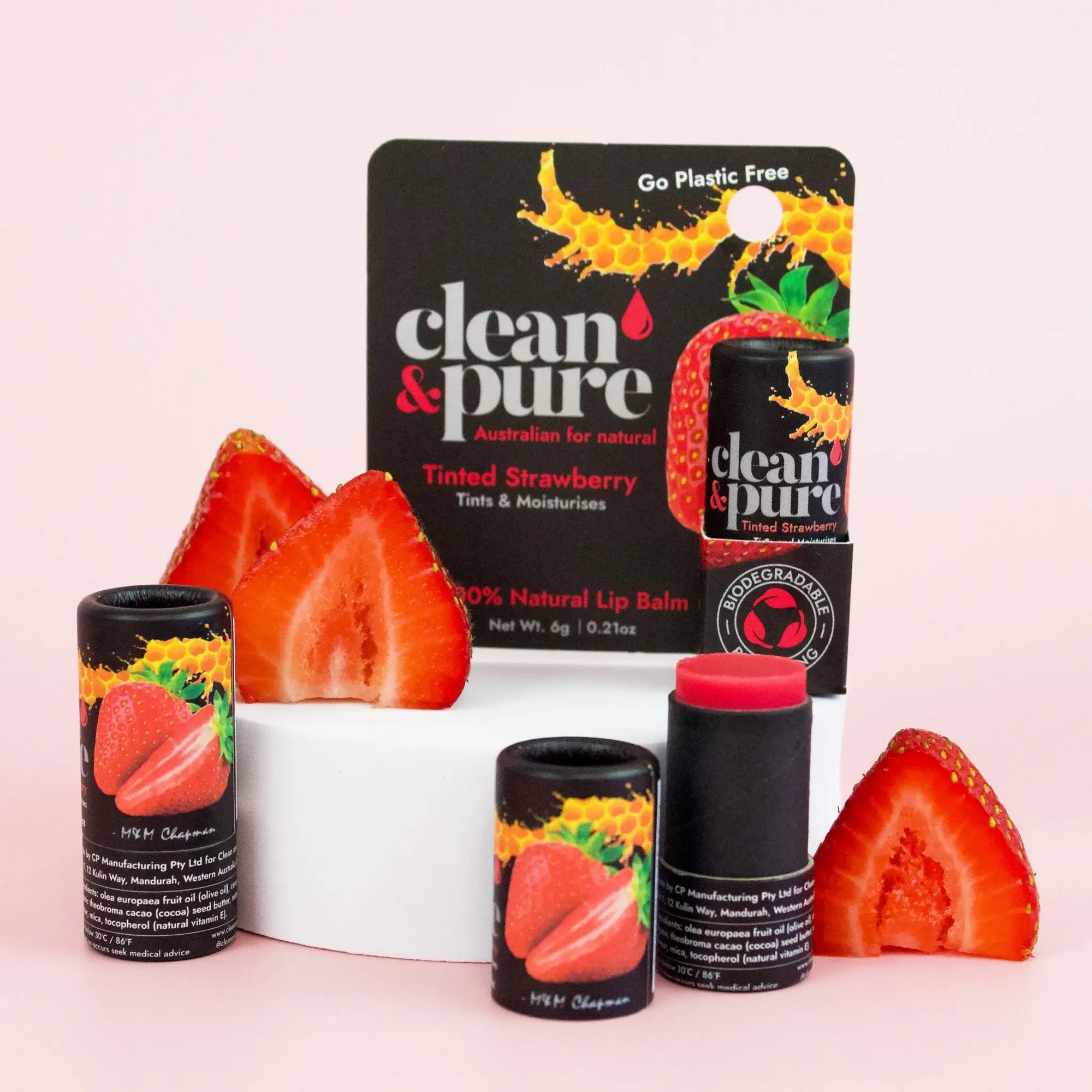 CLEAN & PURE GPF LIP BALM - TINTED STRAWBERRY - SQOON