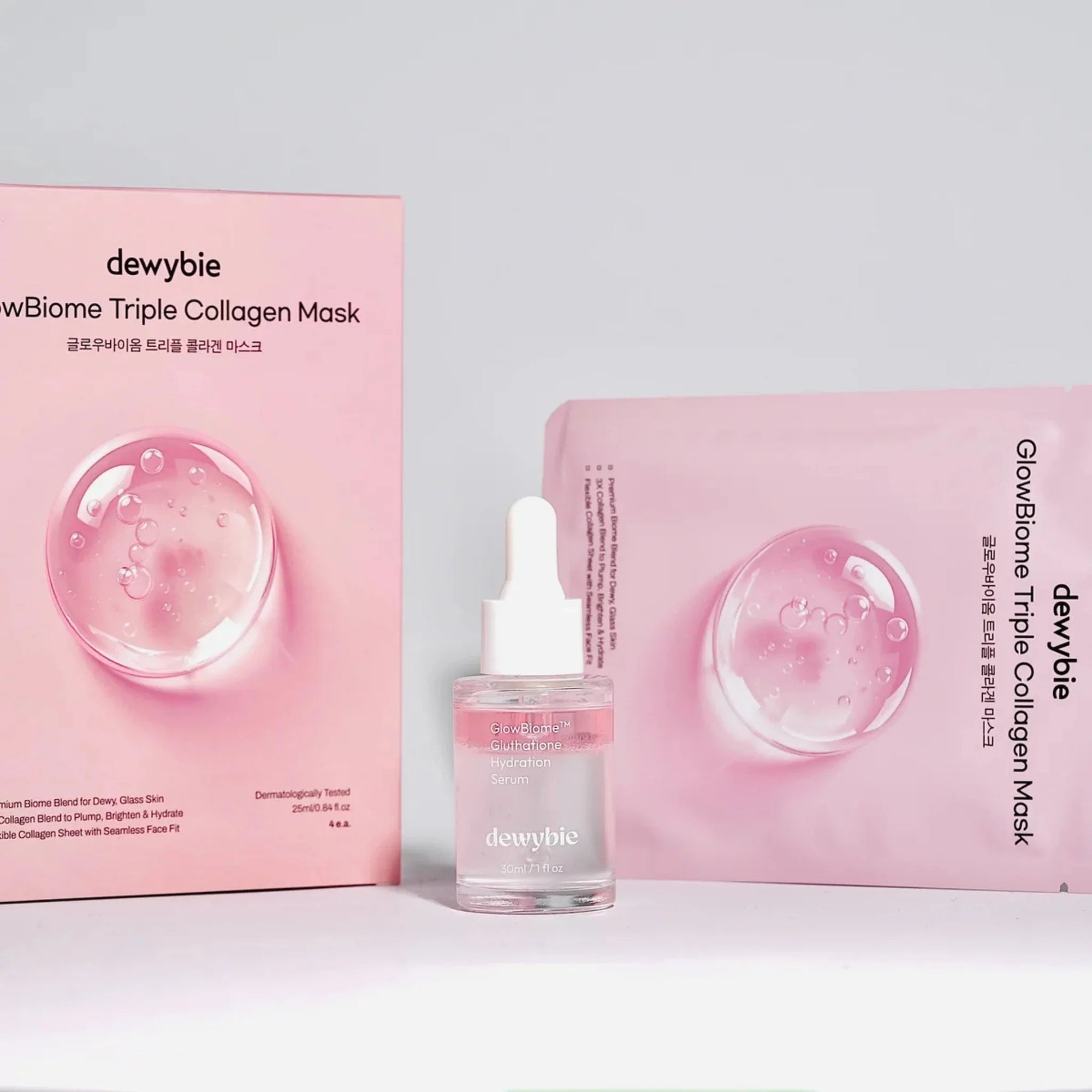 DEWYBIE GLOW SET - GLOWBIOME™ SERUM &amp; TRIPLE COLLAGEN MASKS BUNDLE - SQOON