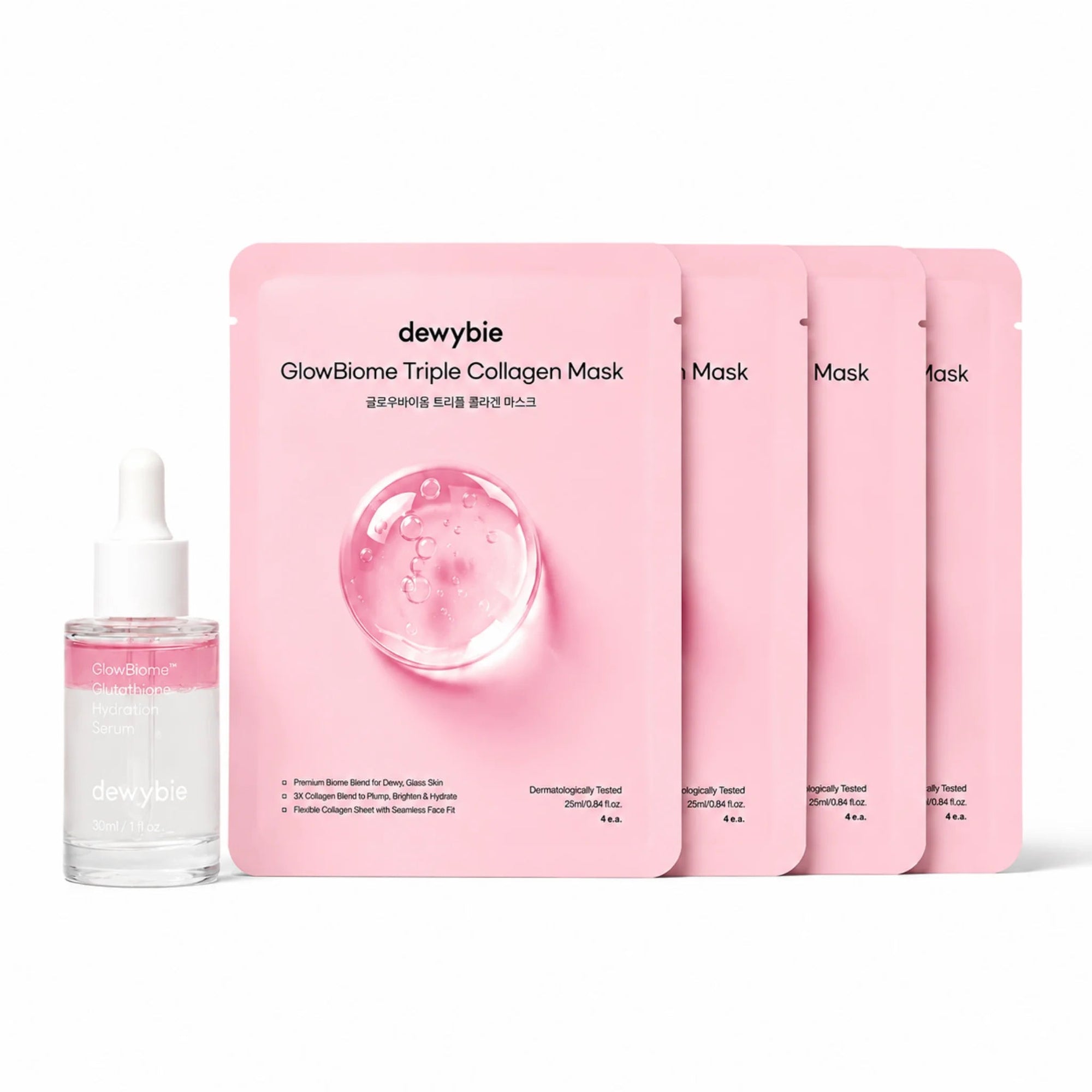 DEWYBIE GLOW SET - GLOWBIOME™ SERUM &amp; TRIPLE COLLAGEN MASKS BUNDLE - SQOON