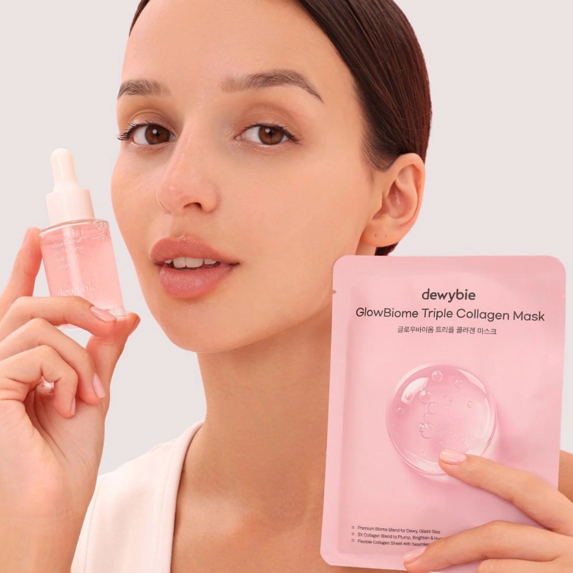 DEWYBIE GLOW SET - GLOWBIOME™ SERUM &amp; TRIPLE COLLAGEN MASKS BUNDLE - SQOON