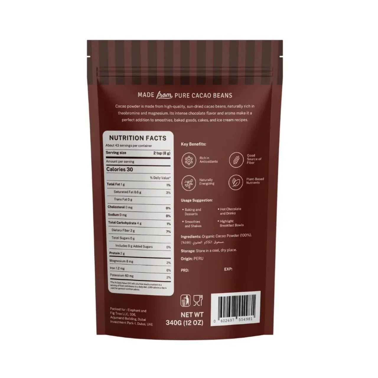 ELEPHANT & FIG TREE ORGANIC CACAO POWDER (340g) - SQOON