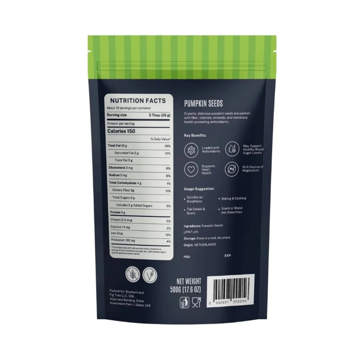 ELEPHANT &amp; FIG TREE PUMPKIN SEEDS (500g) - SQOON