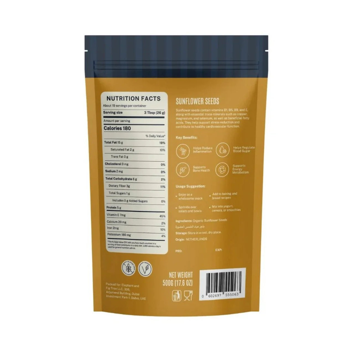 ELEPHANT &amp; FIG TREE SUNFLOWER SEED KERNELS (500g) - SQOON