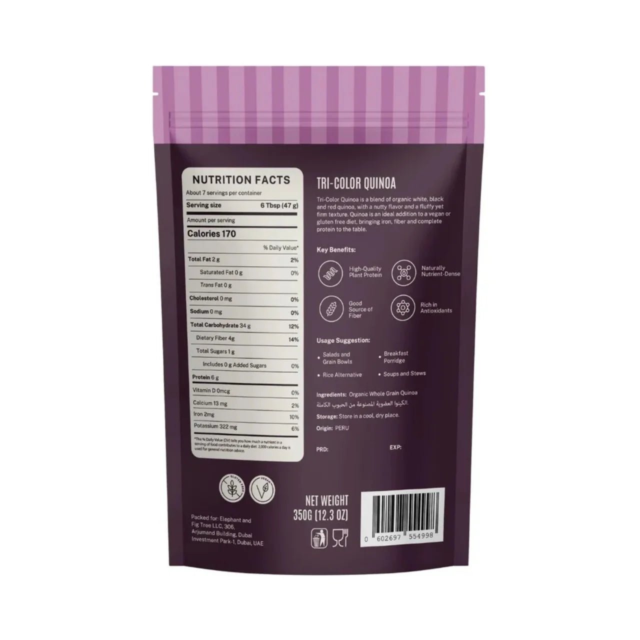 ELEPHANT &amp; FIG TREE TRI-COLOR QUINOA (350g) - SQOON