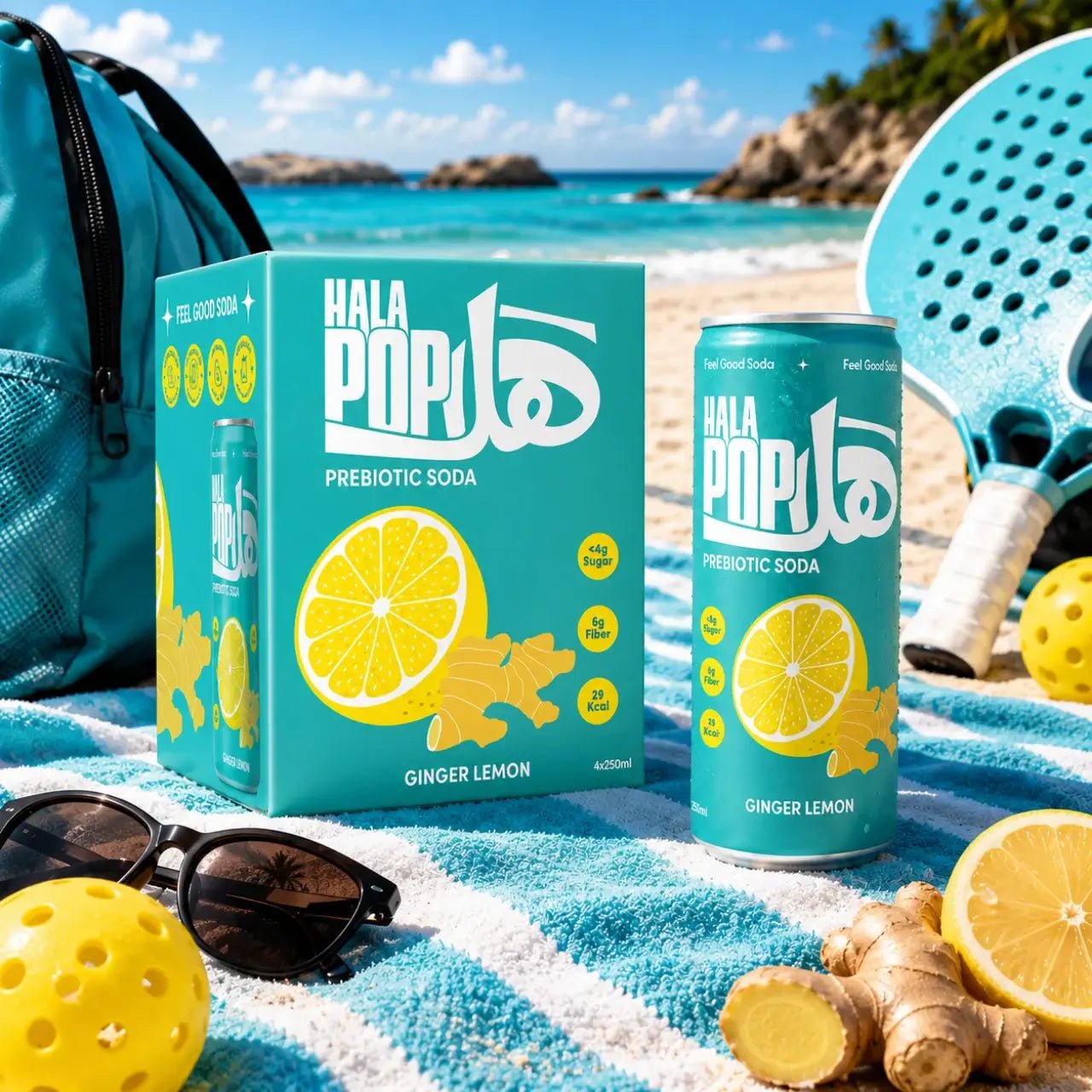 HALAPOP PREBIOTIC SODA - GINGER LEMON (4x 250ml PACK) - SQOON