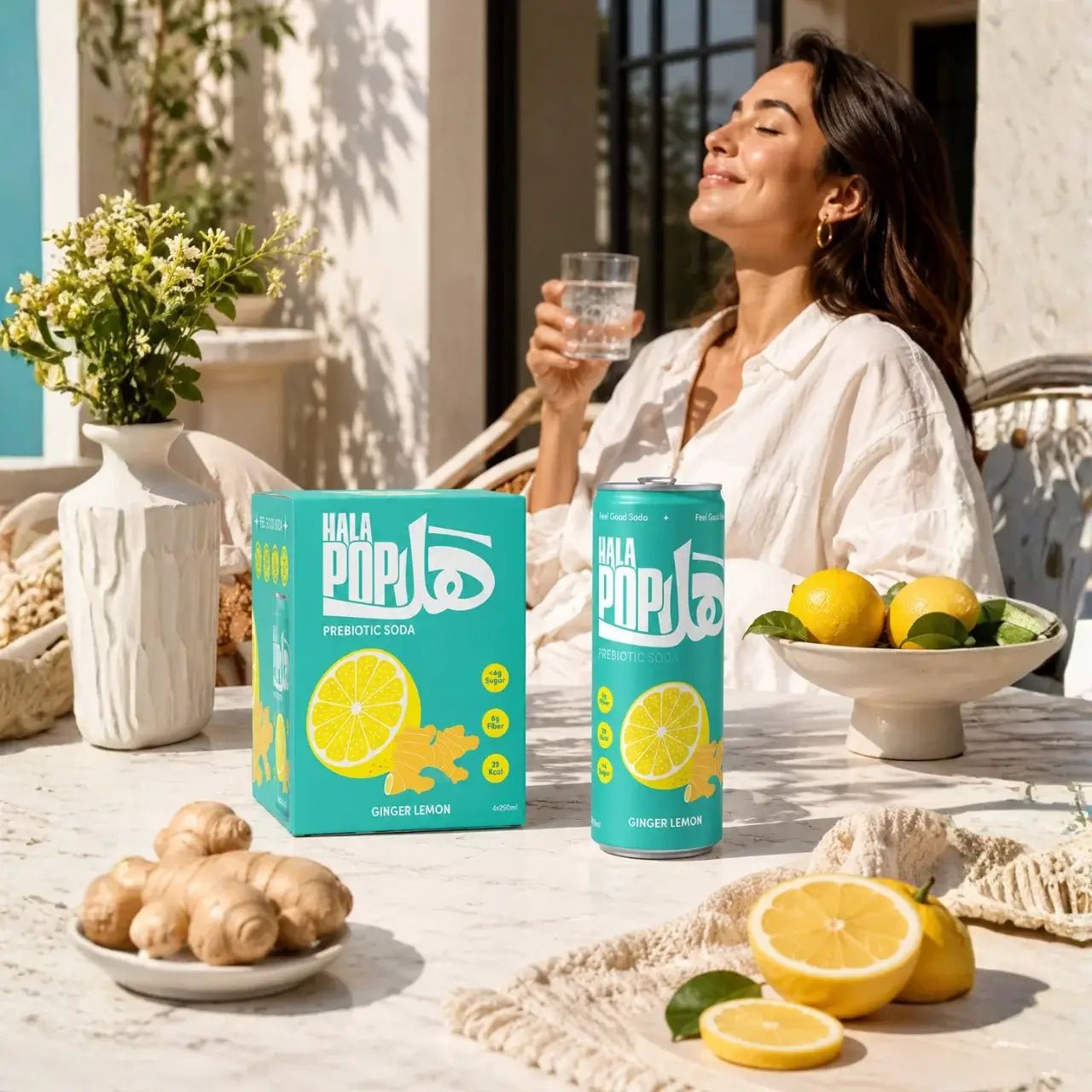 HALAPOP PREBIOTIC SODA - GINGER LEMON (4x 250ml PACK) - SQOON