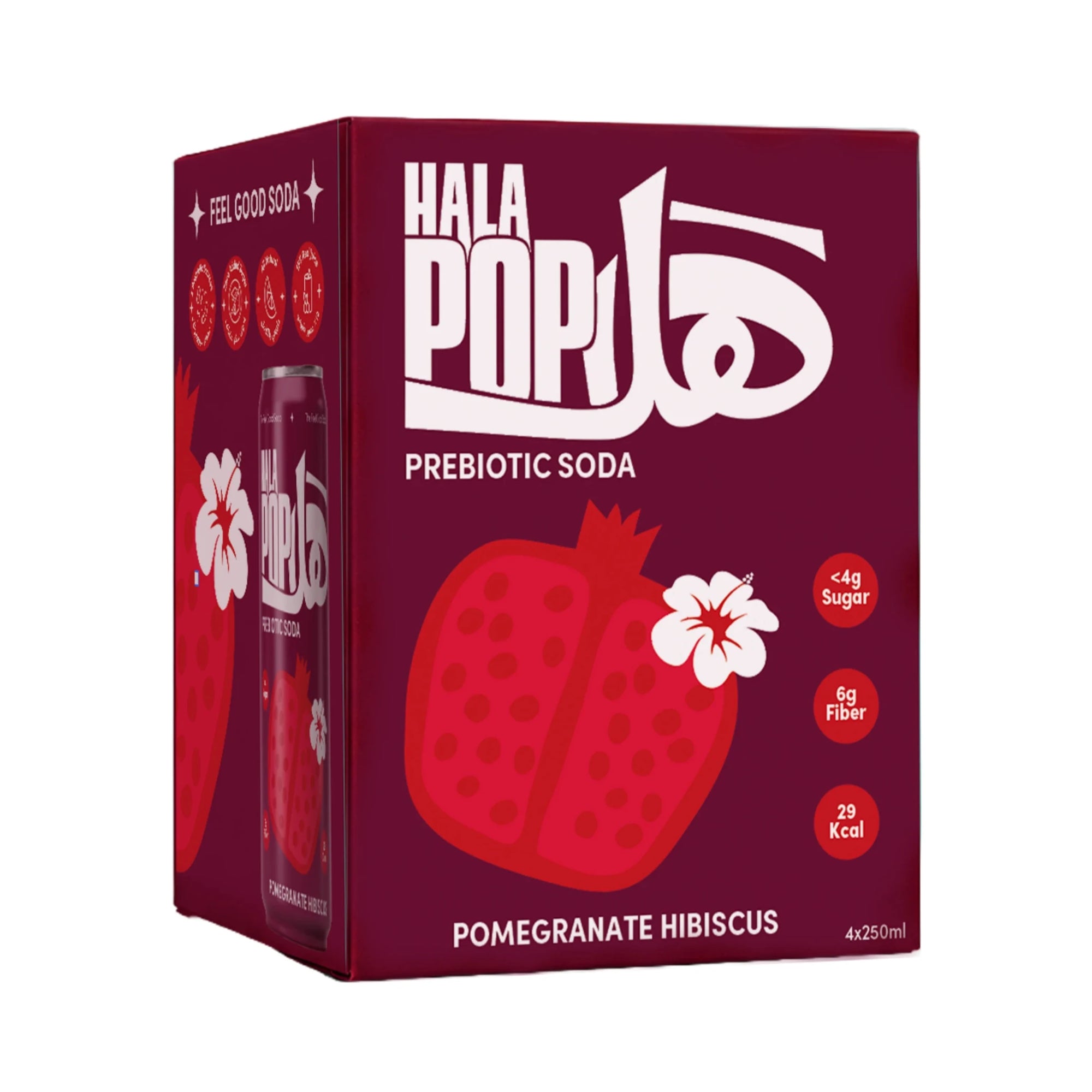 HALAPOP PREBIOTIC SODA - POMEGRANATE HIBISCUS (4X 250ml PACK) - SQOON