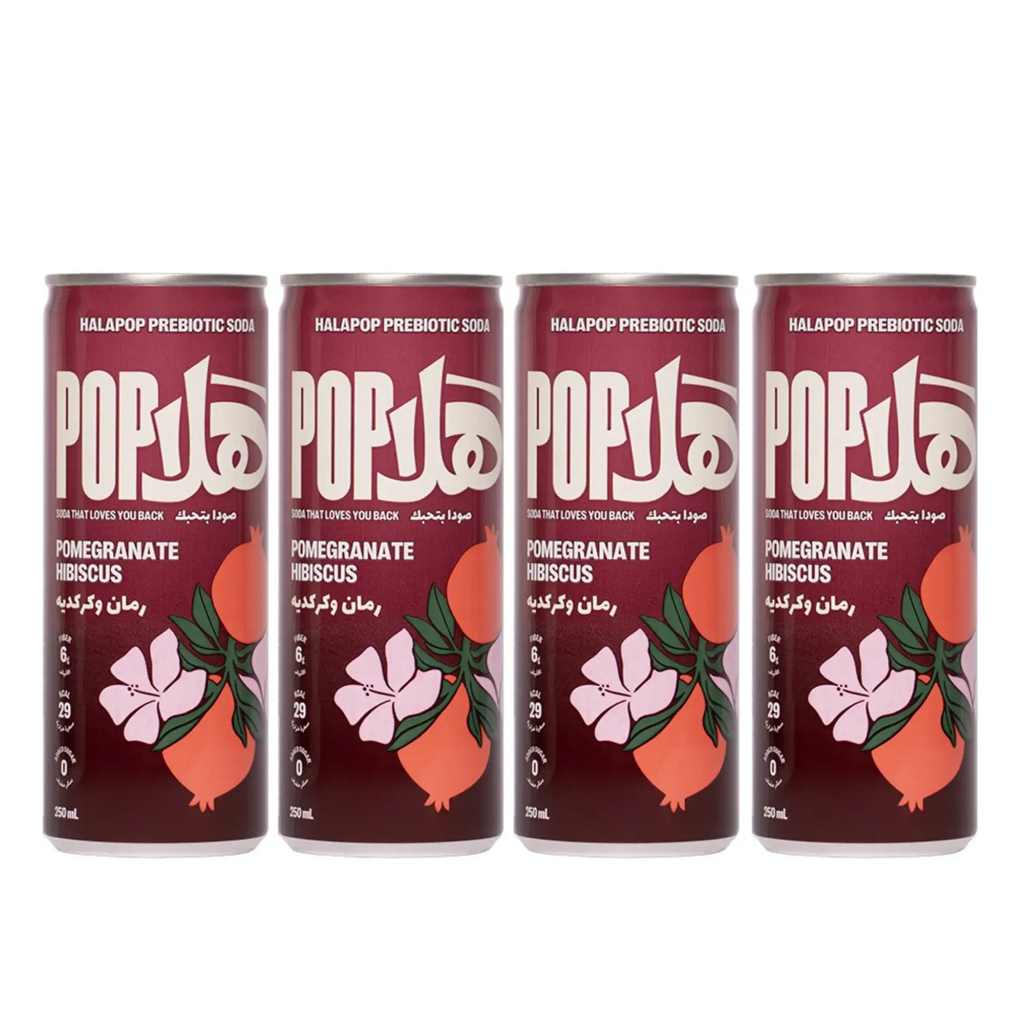 HALAPOP PREBIOTIC SODA - POMEGRANATE HIBISCUS (4X 250ml PACK) - SQOON