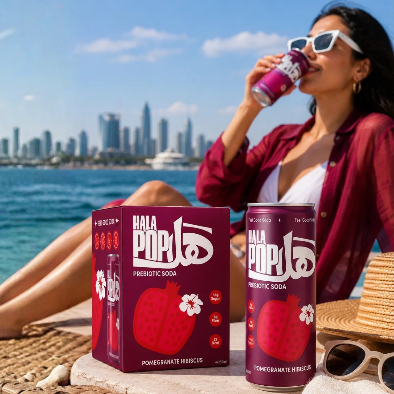 HALAPOP PREBIOTIC SODA - POMEGRANATE HIBISCUS (4X 250ml PACK) - SQOON