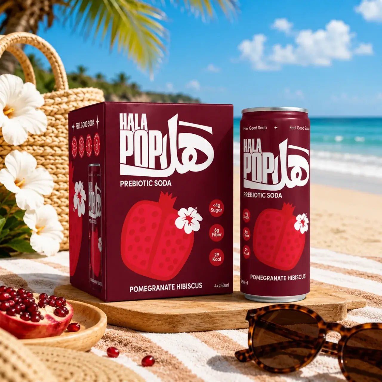 HALAPOP PREBIOTIC SODA - POMEGRANATE HIBISCUS (4X 250ml PACK) - SQOON