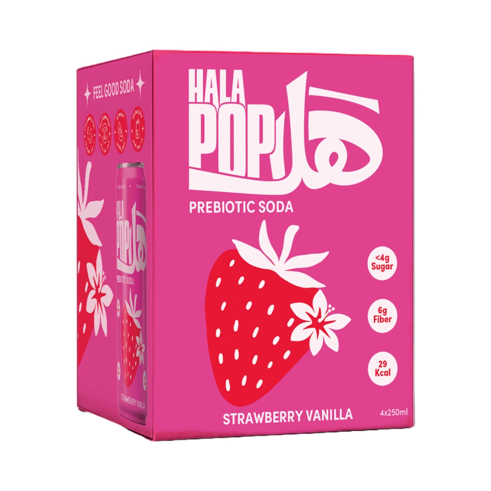 HALAPOP PREBIOTIC SODA - STRAWBERRY VANILLA (4X 250ml PACK) - SQOON