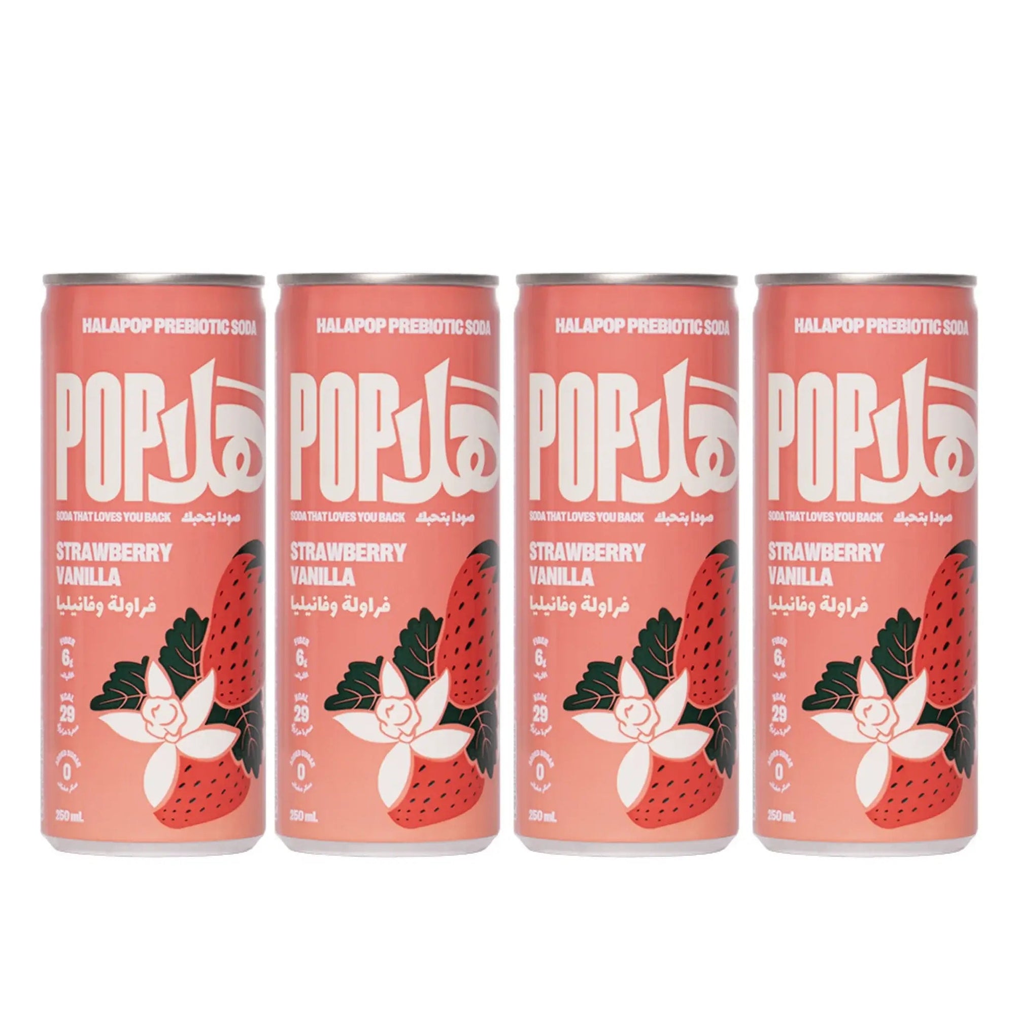 HALAPOP PREBIOTIC SODA - STRAWBERRY VANILLA (4X 250ml PACK) - SQOON