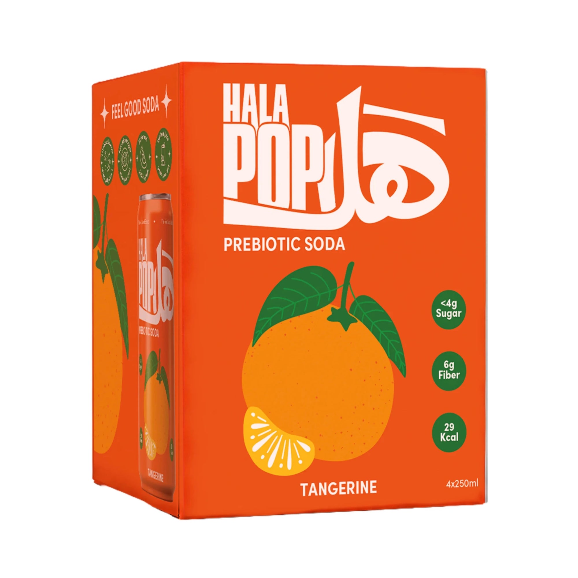 HALAPOP PREBIOTIC SODA - TANGERINE (4x 250ml PACK) - SQOON