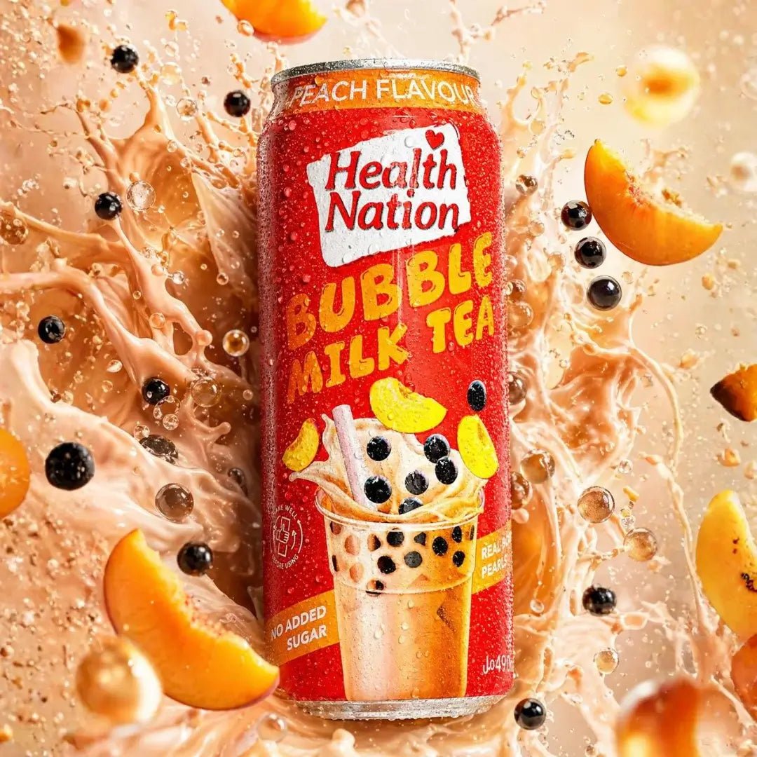 HEALTH NATION BUBBLE MILK TEA - PEACH FLAVOUR (490ml) - SQOON