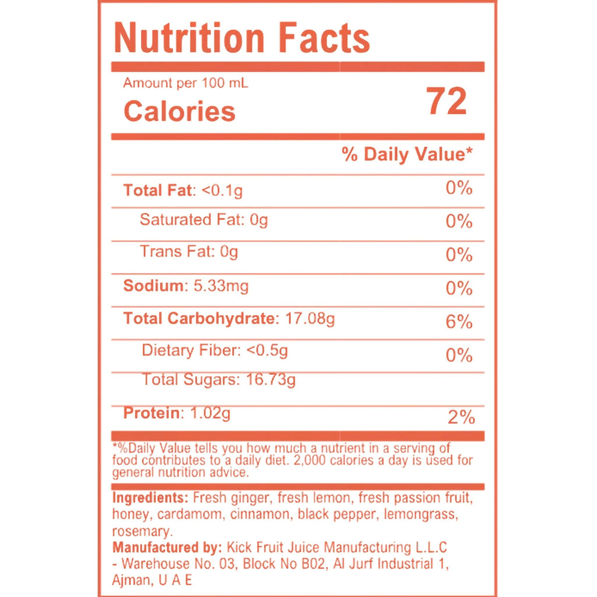 KICK DRINK - Tropical, nutrition facts and ingredients label
