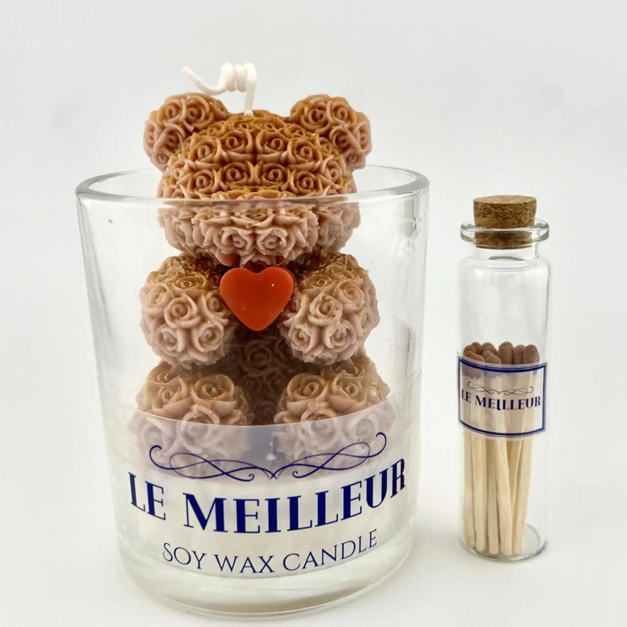 LE MEILLEUR BROWN TEDDY IN A JAR SCENTED CANDLE WITH MATCHES - SQOON