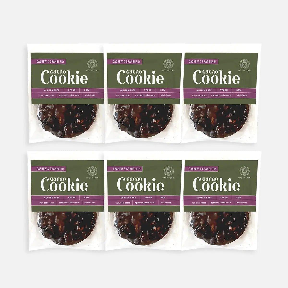 LIFE WITHIN CASHEW & CRANBERRY CACAO COOKIES - PACK OF 6 - SQOON