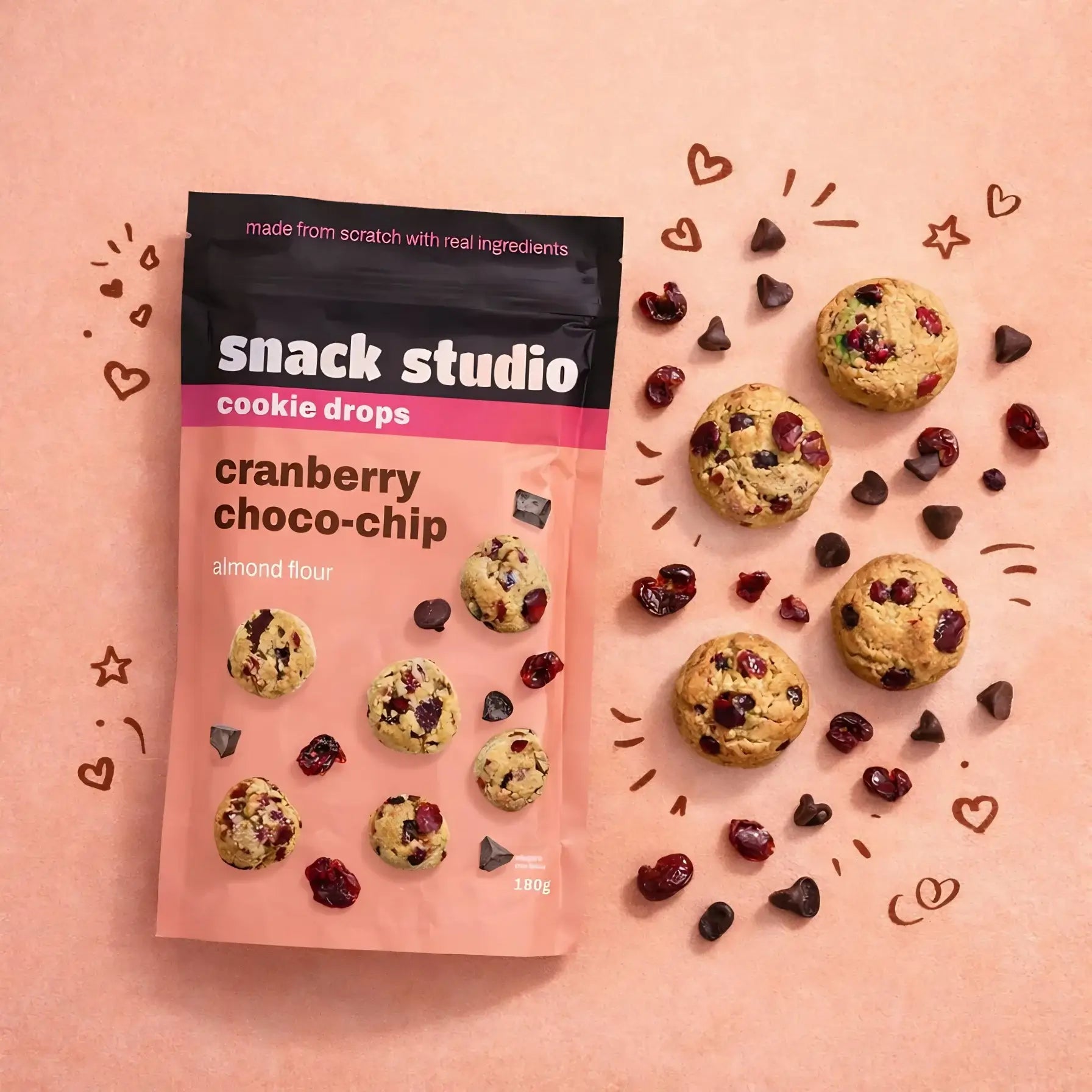 SNACK STUDIO COOKIE DROPS - CRANBERRY CHOCO - CHIP (180g) - SQOON