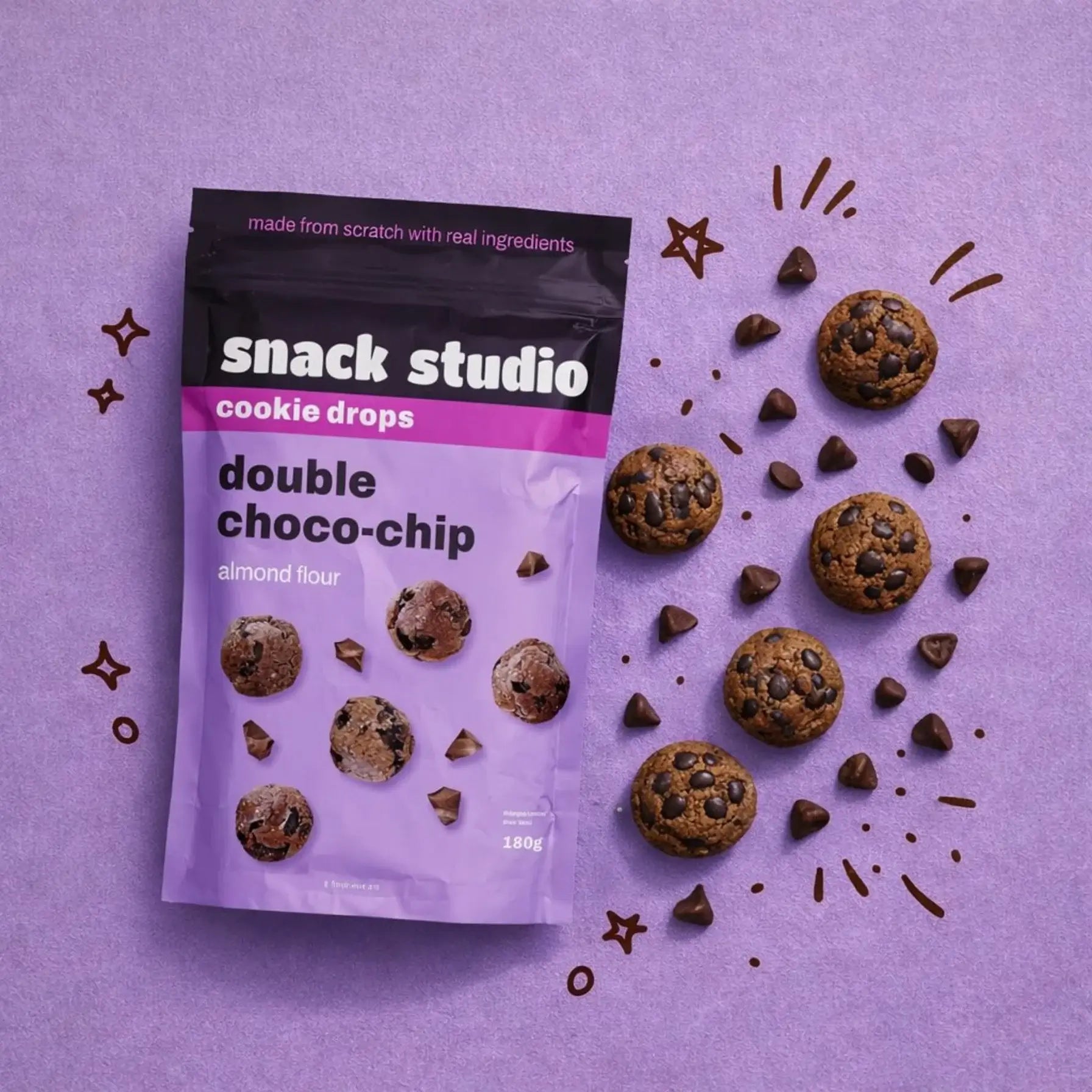 SNACK STUDIO COOKIE DROPS - DOUBLE CHOCO - CHIP (180g) - SQOON