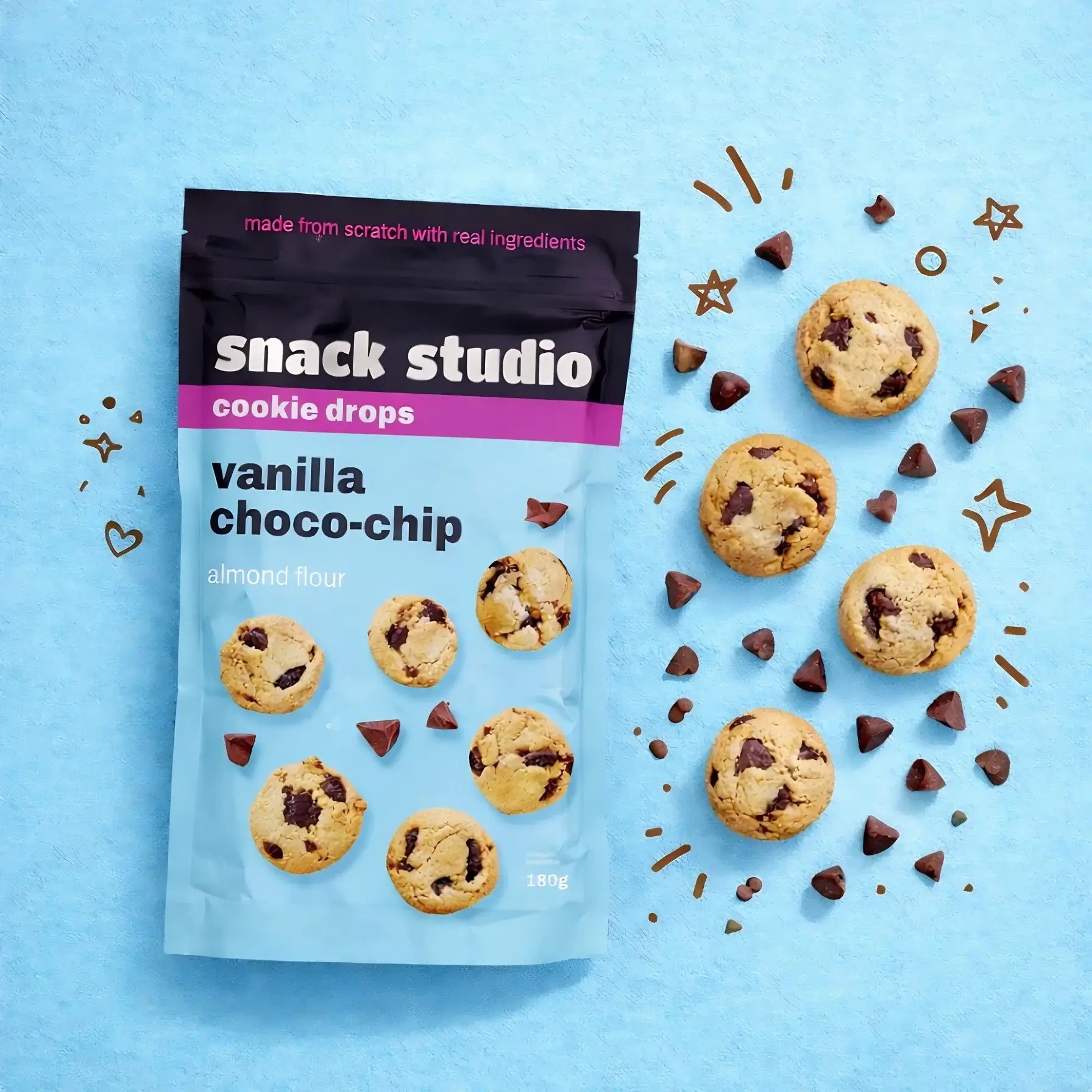 SNACK STUDIO COOKIE DROPS - VANILLA CHOCO - CHIP (180g) - SQOON