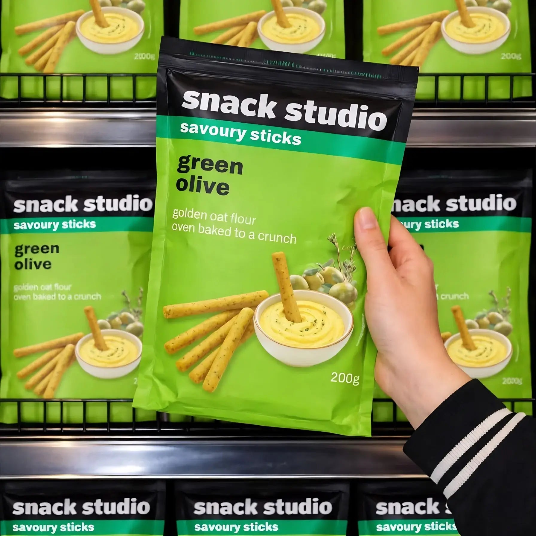 SNACK STUDIO SAVOURY STICKS - GREEN OLIVE (200g) - SQOON