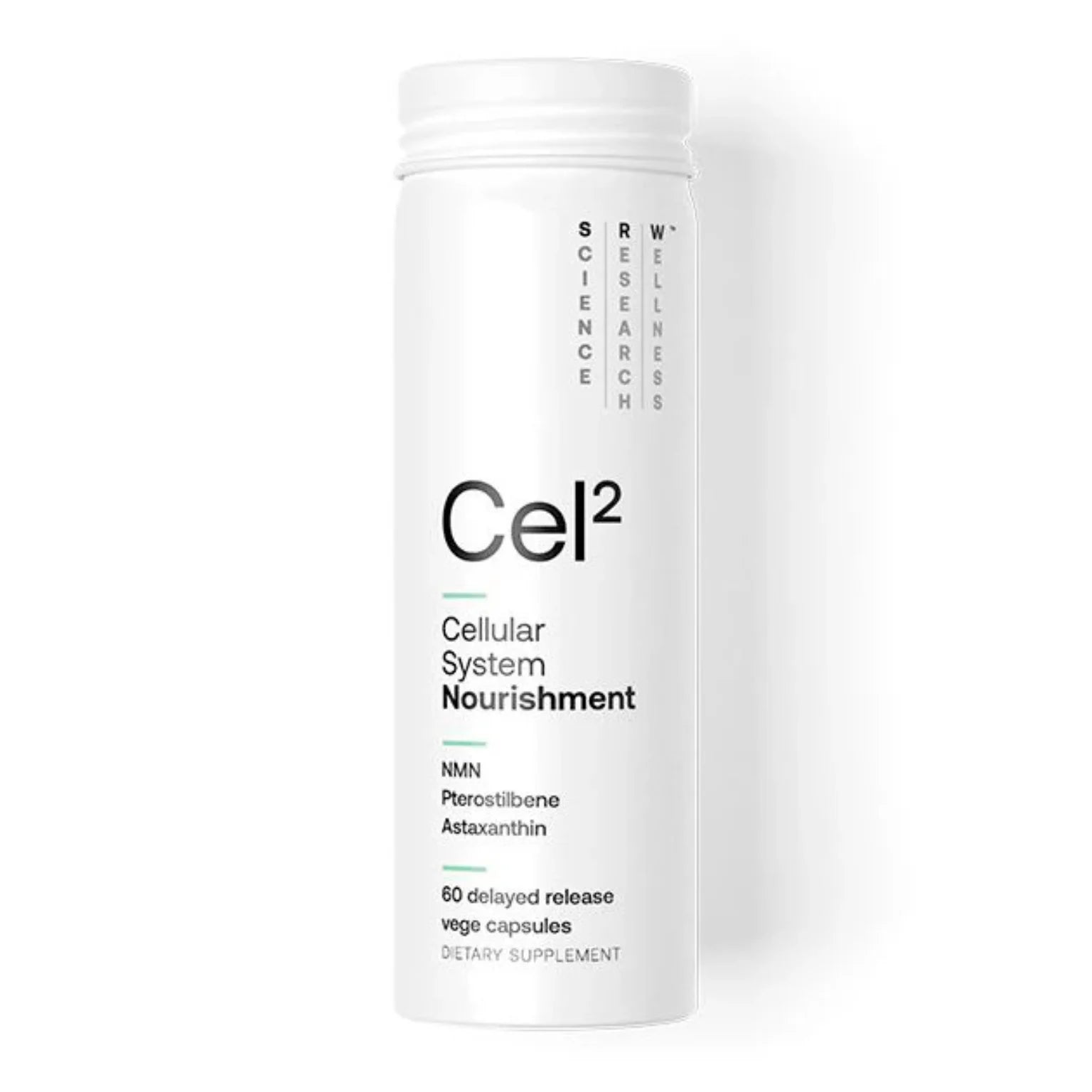 Supplement container labeled 'Cel2' with text on a white background