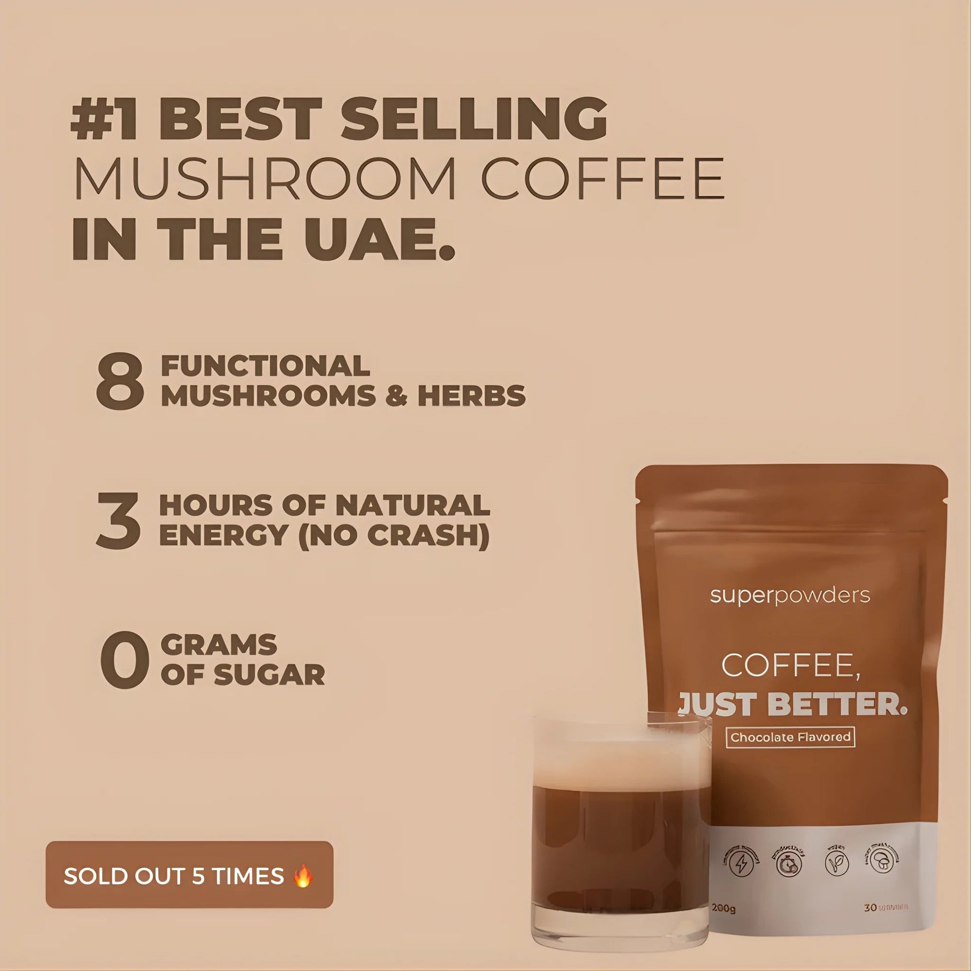 SUPERPOWDERS MUSHROOM COFFEE - CHOCOLATE FLAVORED - SQOON